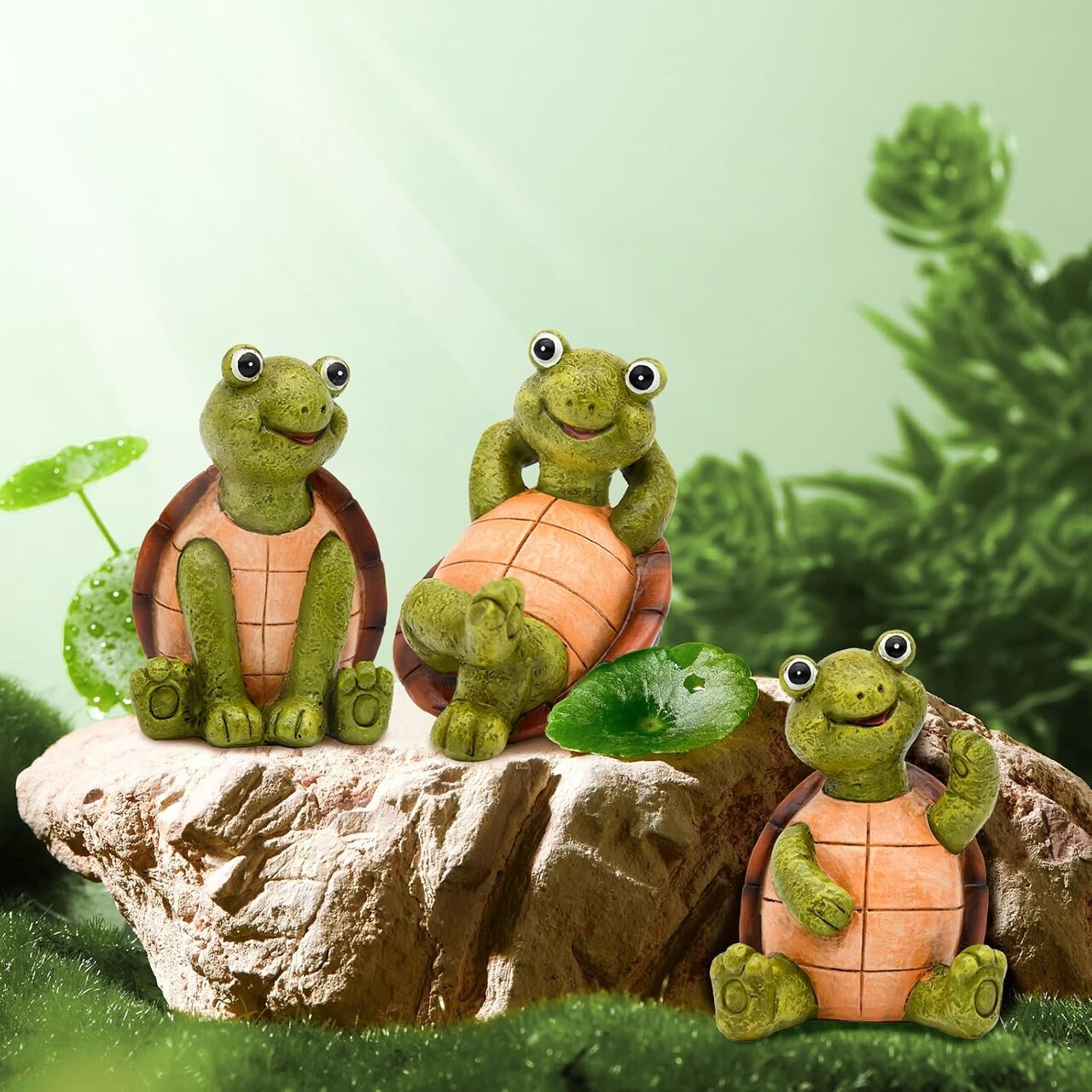 Summer Resin Turtle Statues for Garden Decor - Cute Outdoor & Indoor Mini Turtles